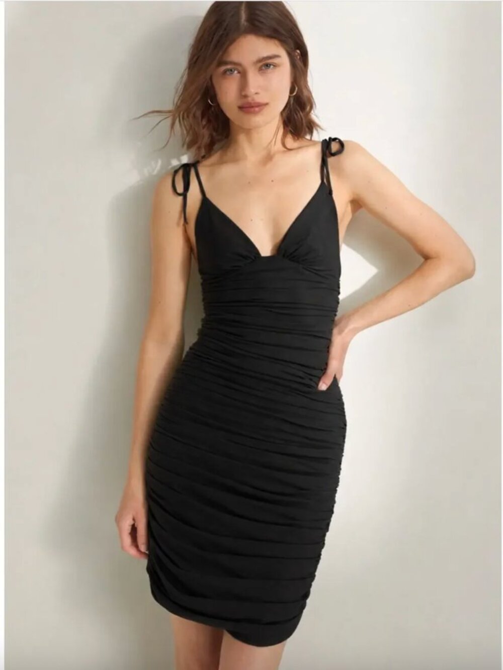 Wilfred Black Ruched Tie-Shoulder Mini Dress